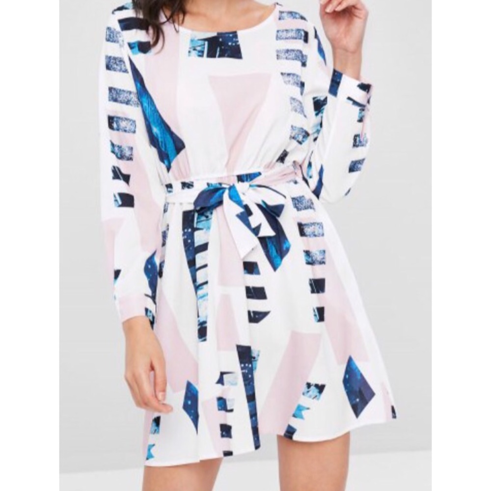 Printed Belted Flare Dress